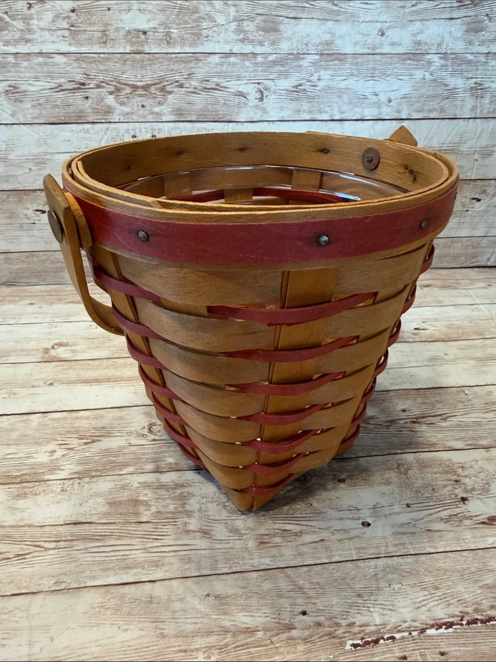 Longaberger Red and Natural Woven Handle Basket